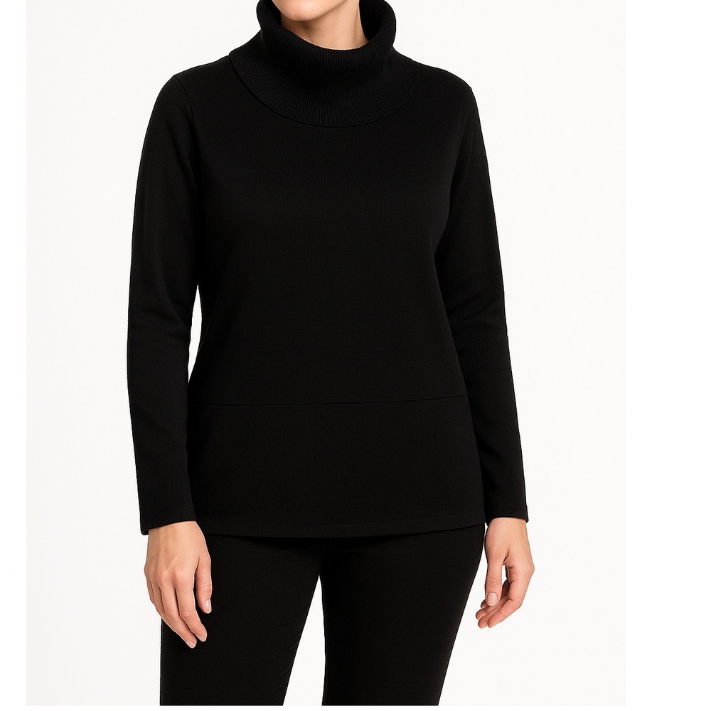 Verve Ami Womens Black Cowl Neck Long Sleeve Tunic Top L Stretch Casual NWT